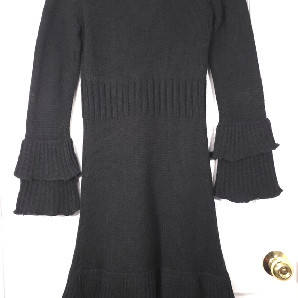 Vintage Black Ruffle Knit Long Duster Cardigan Whimsygoth Cottagecore M - Picture 2 of 8